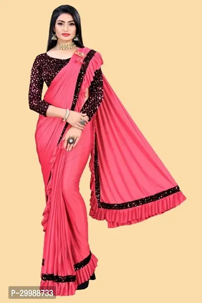 Stylish Pink Litchi Silk Embellished Saree with Blouse piece For Women-thumb0