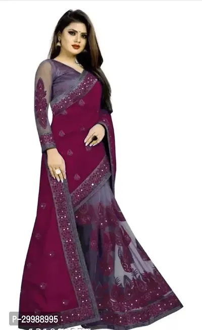 Stylish Purple Vichitra Silk Embroidered Saree with Blouse piece For Women-thumb0