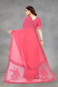 Stylish Pink Georgette Embroidered Saree with Blouse piece For Women-thumb2