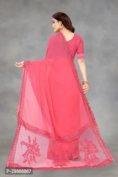 Stylish Pink Georgette Embroidered Saree with Blouse piece For Women-thumb3