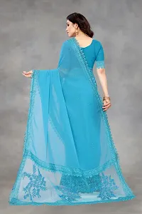 Stylish Blue Georgette Embellished Saree with Blouse piece For Women-thumb2