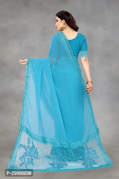 Stylish Blue Georgette Embellished Saree with Blouse piece For Women-thumb3