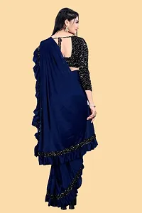 Stylish Navy Blue Cotton Silk Embellished Saree with Blouse piece For Women-thumb2