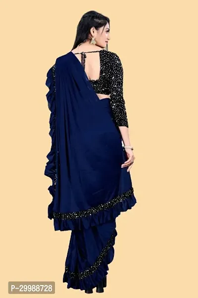 Stylish Navy Blue Cotton Silk Embellished Saree with Blouse piece For Women-thumb3