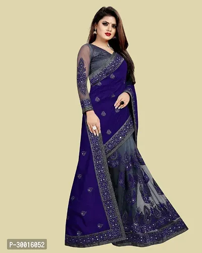 Elegant Navy Blue Art Silk Saree with Blouse piece For Women-thumb0