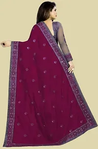 Stylish Purple Litchi Silk Embroidered Saree with Blouse piece For Women-thumb2