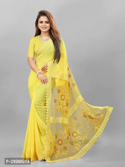 Stylish Yellow Georgette Jacquard Saree with Blouse piece For Women-thumb0