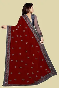 Stylish Grey Litchi Silk Embroidered Saree with Blouse piece For Women-thumb1
