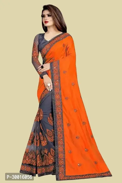 Elegant Orange Art Silk Saree with Blouse piece For Women-thumb0