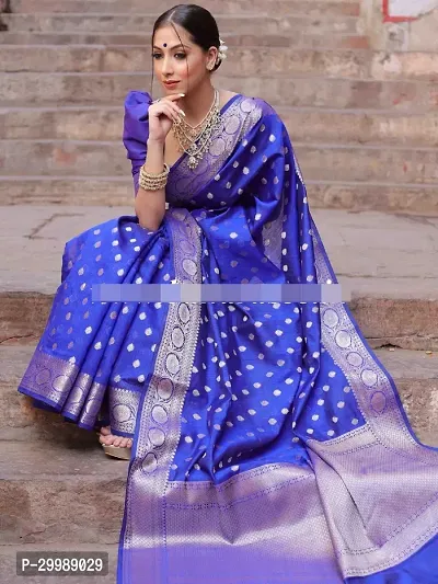 Stylish Blue Banarasi Silk Woven Design Saree with Blouse piece For Women-thumb3