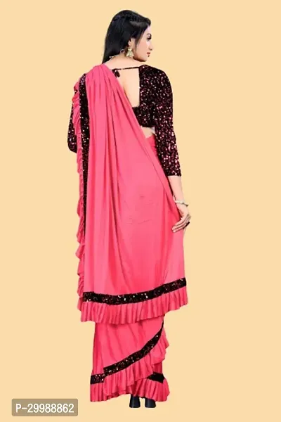 Stylish Pink Lycra Embellished Saree with Blouse piece For Women-thumb3