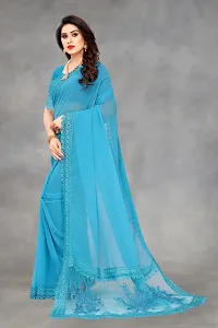 Stylish Blue Georgette Embellished Saree with Blouse piece For Women-thumb1