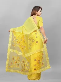 Stylish Yellow Georgette Jacquard Saree with Blouse piece For Women-thumb1