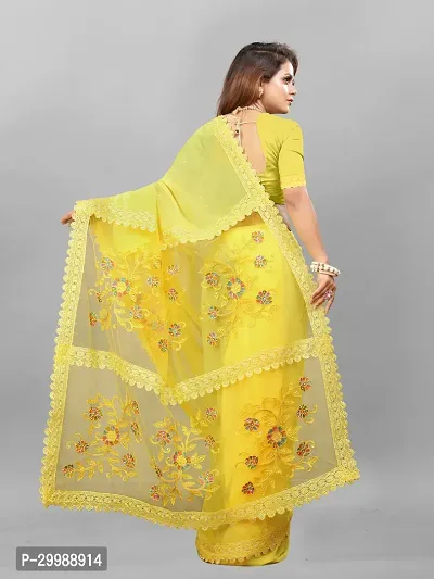 Stylish Yellow Georgette Jacquard Saree with Blouse piece For Women-thumb2