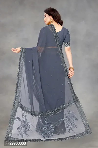 Stylish Grey Georgette Woven Design Saree with Blouse piece For Women-thumb3