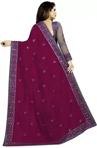 Stylish Purple Vichitra Silk Embroidered Saree with Blouse piece For Women-thumb1