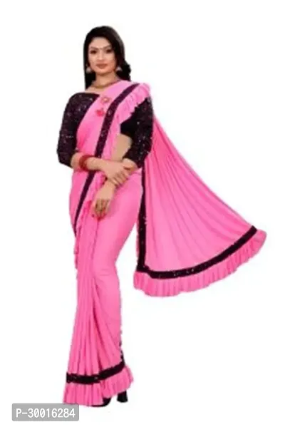 Elegant Pink Silk Blend Saree with Blouse piece For Women-thumb0
