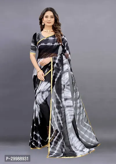 Stylish Black Chiffon Printed Saree with Blouse piece For Women-thumb0