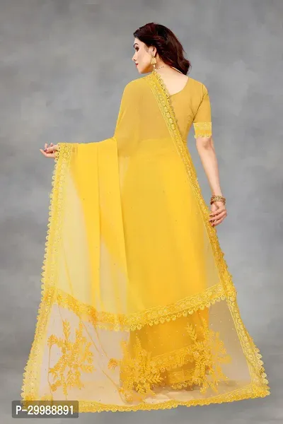 Stylish Yellow Georgette Solid Saree with Blouse piece For Women-thumb3