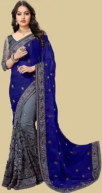 Stylish Blue Vichitra Silk Embroidered Saree with Blouse piece For Women-thumb2