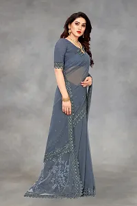 Stylish Grey Georgette Woven Design Saree with Blouse piece For Women-thumb1