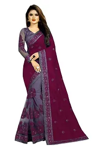 Stylish Purple Vichitra Silk Embroidered Saree with Blouse piece For Women-thumb2