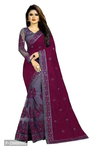 Stylish Purple Vichitra Silk Embroidered Saree with Blouse piece For Women-thumb3