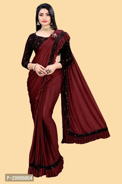 Stylish Maroon Lycra Solid Saree with Blouse piece For Women