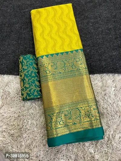 Elegant Teal Cotton Silk Saree with Blouse piece For Women