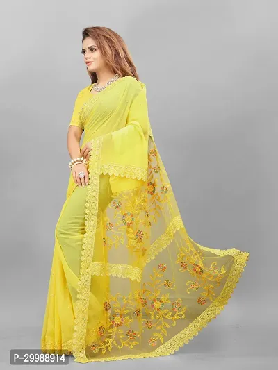 Stylish Yellow Georgette Jacquard Saree with Blouse piece For Women-thumb3