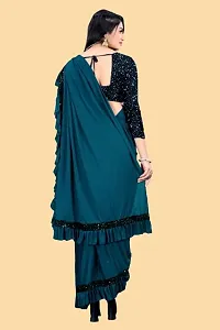 Stylish Blue Lycra Embellished Saree with Blouse piece For Women-thumb2