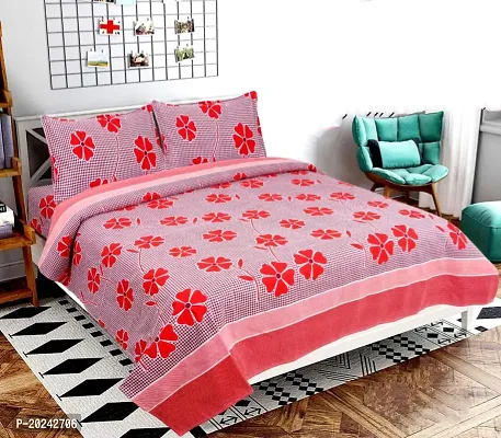 Comfortable Cotton Printed Double Bedsheet with Two Pillow Covers