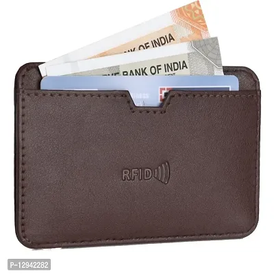 Mens Casual Brown RFID Blocking Artificial Leather Card Holder Wallet ( 5 Card Slots )-thumb2