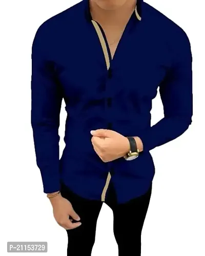 Men's Regular Fit Casual Shirt(RET091_DarkBlue_Small)