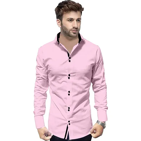 Mens Cotton Double Button Casual Solid Slim Fit Shirt for Men