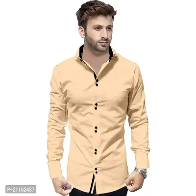 SUR-T Men's Cotton Double Button Casual Solid Slim Fit Shirt for Men