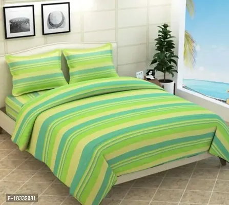 Comfortable Cotton Striped Double Bedsheet with Two Pillow Covers-thumb0