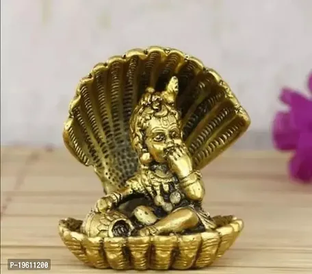 Metal Beautiful Laddugopal Eating Makkhan Sitting In Seep Decorative Showpiece-thumb0