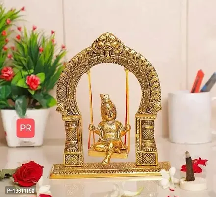 Metal Laddu Gopal Swing Jhula Gold Plated Krishna Jhula Idol