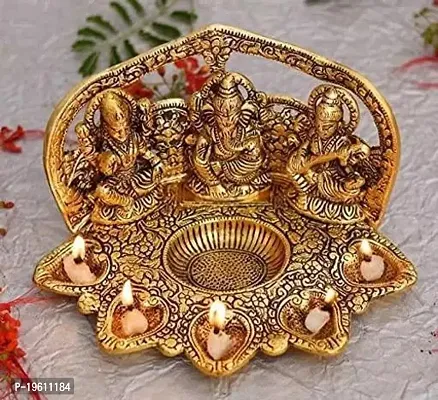 Metal Lakshmi Ganesha Saraswati With 5 Face Diya-thumb0