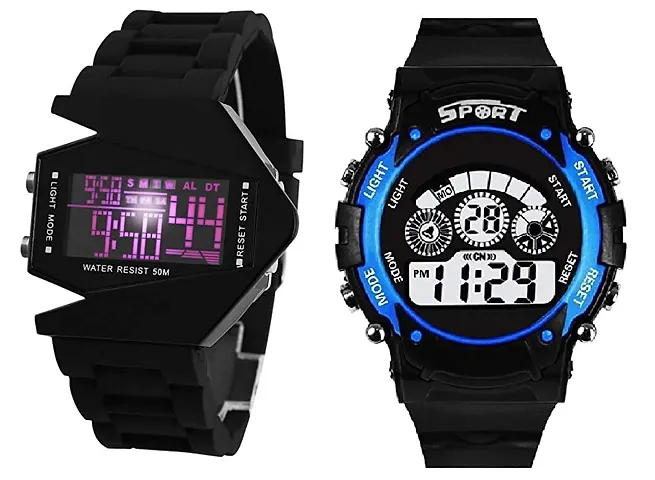 SS Traders Digital Multicolored Dial, Black Colored Strap Unisex Child Kids Watch for Boys & Girls (Pack of 2)
