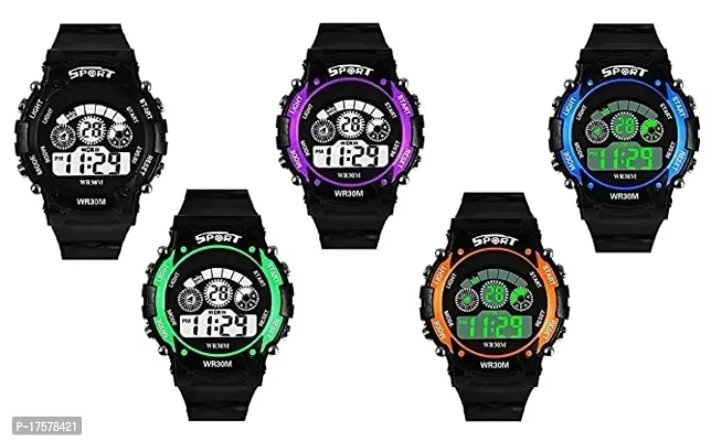 S S Traders 5 Digital Black Blue Orange Green Purple Dial - Kids Sports Watch for Boys and Girls-thumb0