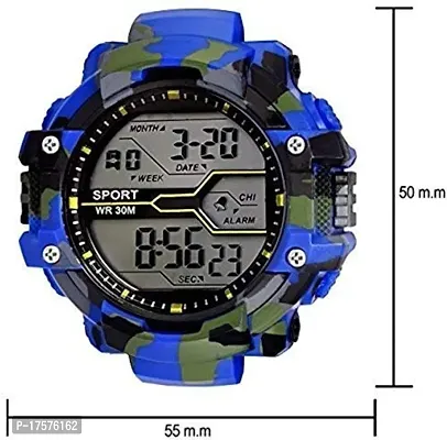 SS Traders Digital Army Sports Shockproof Digital Sports Watch Waterproof Soldier Combo Watch for Mens and Boys (Multi Color Dial Green and Blue Colored Strap) (Pack of 2)-thumb3