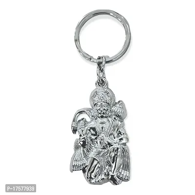 AUGEN Premium Hanuman 2 Silver Stainless Steel Keychain Metal For Gifting With Key Ring Anti-Rust (Pack Of 1)-thumb0