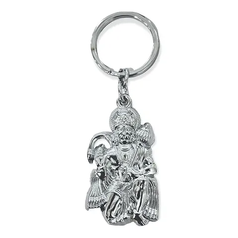 AUGEN Premium Hanuman 2 Silver Stainless Steel Keychain Metal For Gifting With Key Ring Anti-Rust (Pack Of 1)