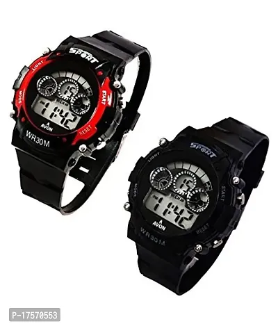 SS Black, Red Sport with 7 Lights Week Display in Round Dial Digital Unisex Watch