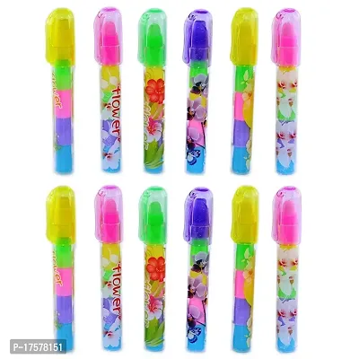 LITTLEMORE Pen Style Erasers - Pack of 12 - Return Gifts- Stacking Pen Type Erasers for Kids; Multicolor