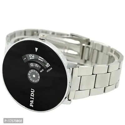 LITTLEMORE Unique Paidu Black Dial Silver Stainless Stil Strap Analogue Men's Watch Black Dial Silver Belt Analog Watch for Men-thumb5