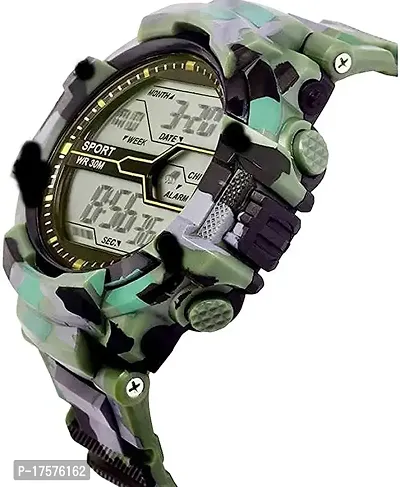 SS Traders Digital Army Sports Shockproof Digital Sports Watch Waterproof Soldier Combo Watch for Mens and Boys (Multi Color Dial Green and Blue Colored Strap) (Pack of 2)-thumb2