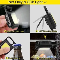 PAGALY Mini Torch Light with Keychain Led Light with Bottle Opener, Magnetic Base and Folding Bracket Mini COB 500 Lumens Rechargeable Emergency Light, Metal-thumb1